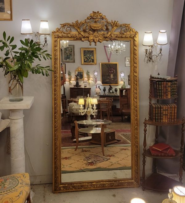 Grand Miroir Napoléon III Bois & Stuc Doré