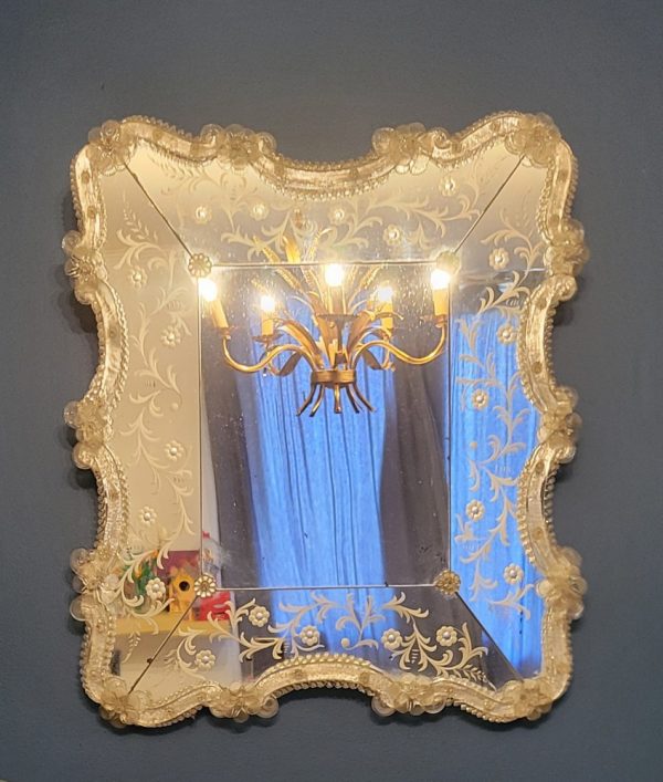 Miroir Vénitien Verre Gravé et Soufflé