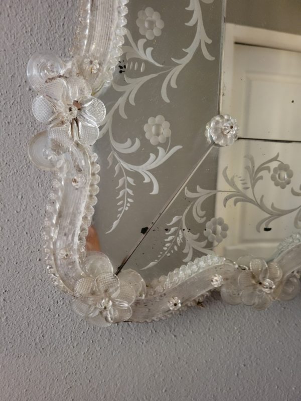 Miroir Vénitien Verre Gravé et Soufflé