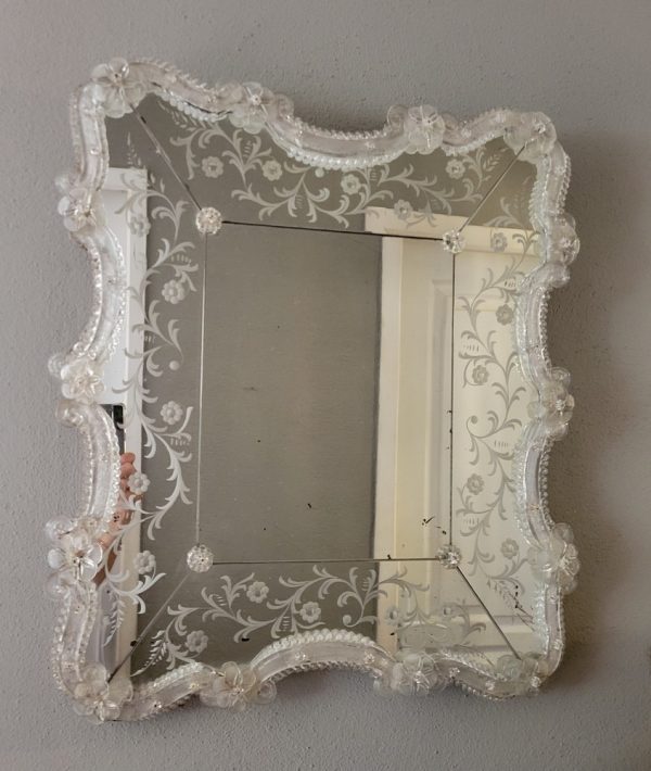 Miroir Vénitien Verre Gravé et Soufflé