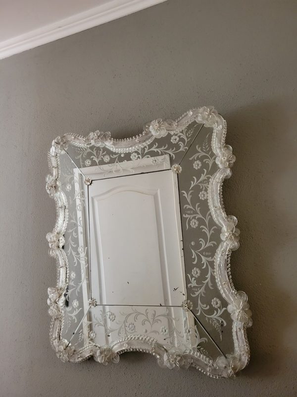Miroir Vénitien Verre Gravé et Soufflé