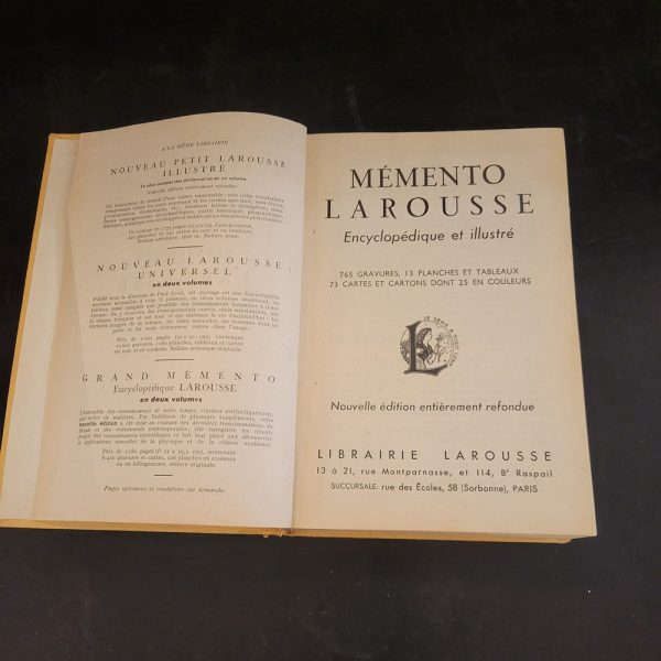 Memento Larousse Encyclopédie Edition de 1949