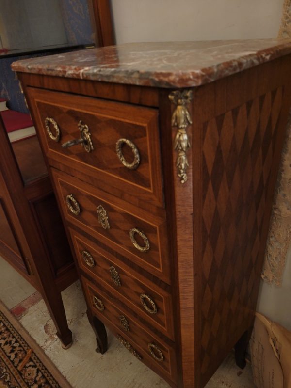 Chiffonnier Bois Marqueté Style Louis XVI