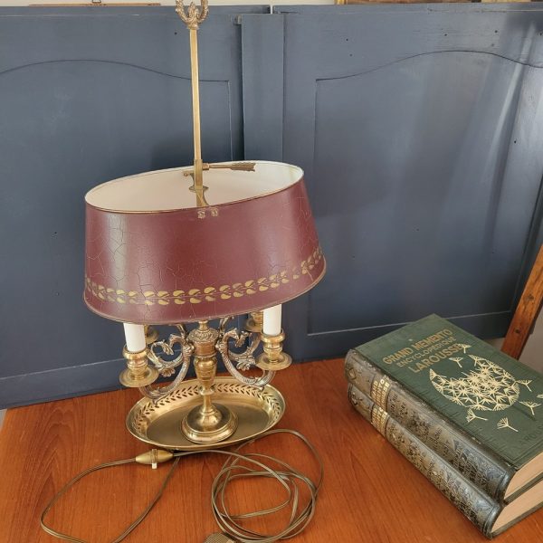 Lampe Bouillotte Style Empire, Abat-Jour Rouge