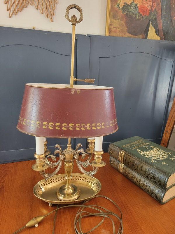 Lampe Bouillotte Style Empire, Abat-Jour Rouge