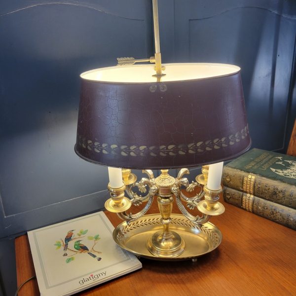 Lampe Bouillotte Style Empire, Abat-Jour Rouge