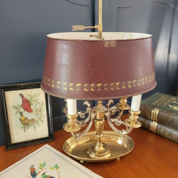 Lampe Bouillotte Style Empire, Abat-Jour Rouge