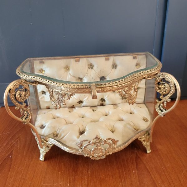 Coffret, Boîte à Bijoux Verre et Laiton Napoléon III