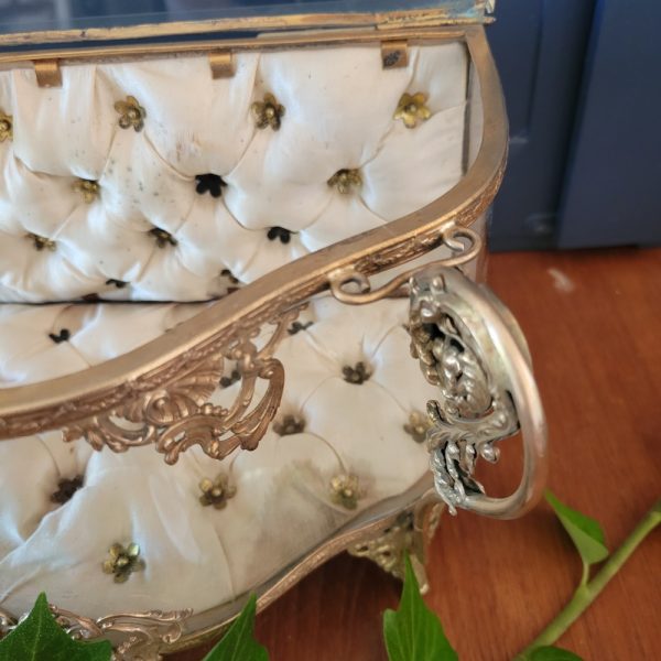 Coffret, Boîte à Bijoux Verre et Laiton Napoléon III