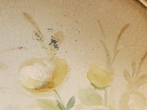 Grand Plateau Shabby Décor Floral Tôle peinte, Années 1950