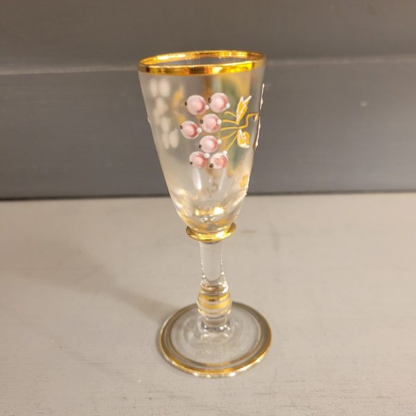 Verre à Liqueur Verre Soufflé et Emaillé Décor de Vigne, époque Fin XIXè