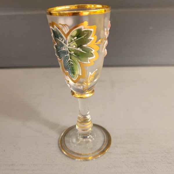 Verre à Liqueur Verre Soufflé et Emaillé Décor de Vigne, époque Fin XIXè