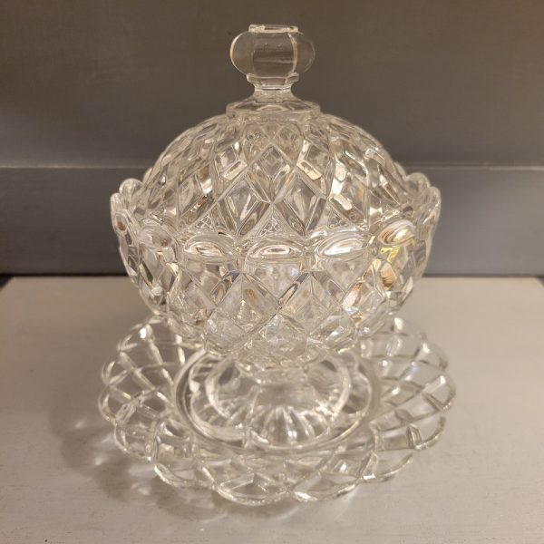 Sucrier BACCARAT avec Assiette Cristal, modèle Bambou