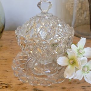 Sucrier BACCARAT avec Assiette Cristal, modèle Bambou
