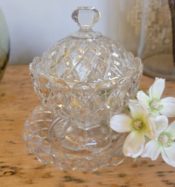 Sucrier BACCARAT avec Assiette Cristal, modèle Bambou