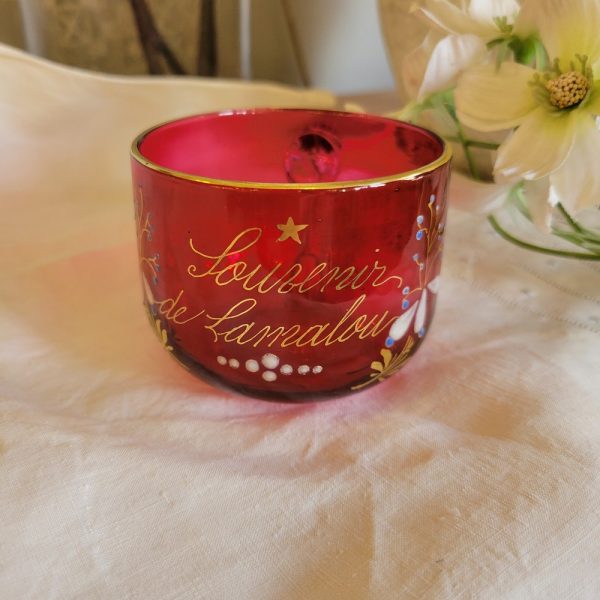 Ancien Verre de cure émaillé, Souvenir de Lamalou