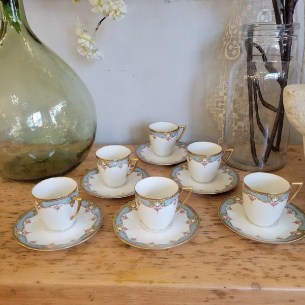 Service à Café Porcelaine de Limoges Années 1930, Décor de Fleurs