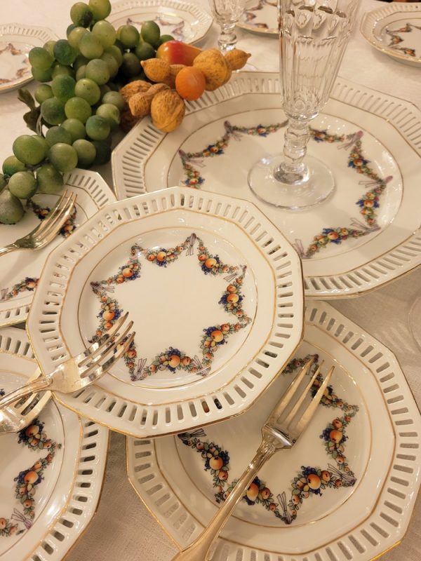 Service à Dessert Porcelaine de Bavière Années 1930, Décor de Fruits