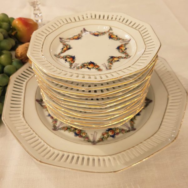 Service à Dessert Porcelaine de Bavière Années 1930, Décor de Fruits