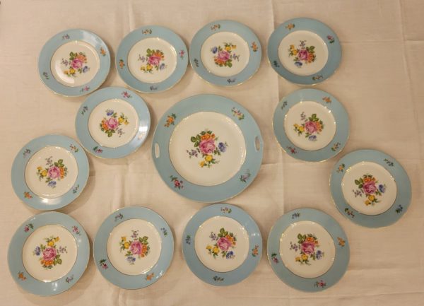 Service à Dessert Porcelaine de Limoges Années 1940, Décor de Fleurs
