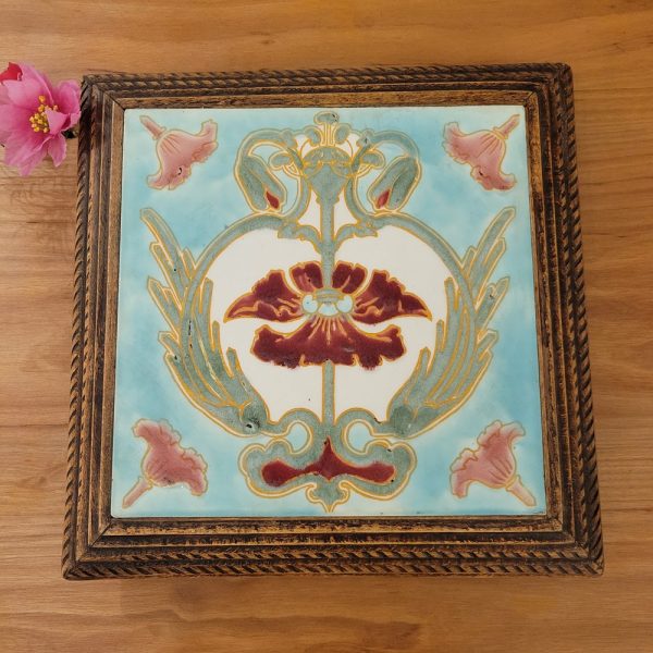 Dessous de Plat Art-Nouveau Faïence, décor Floral