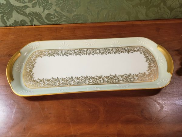 Service à Dessert Limoges, Vintage, Assiettes, Plats, Pelle et Couteaux à Gâteaux, vert Céladon