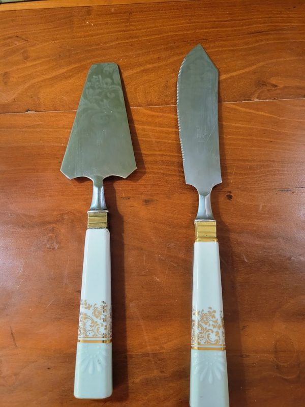 Service à Dessert Limoges, Vintage, Assiettes, Plats, Pelle et Couteaux à Gâteaux, vert Céladon