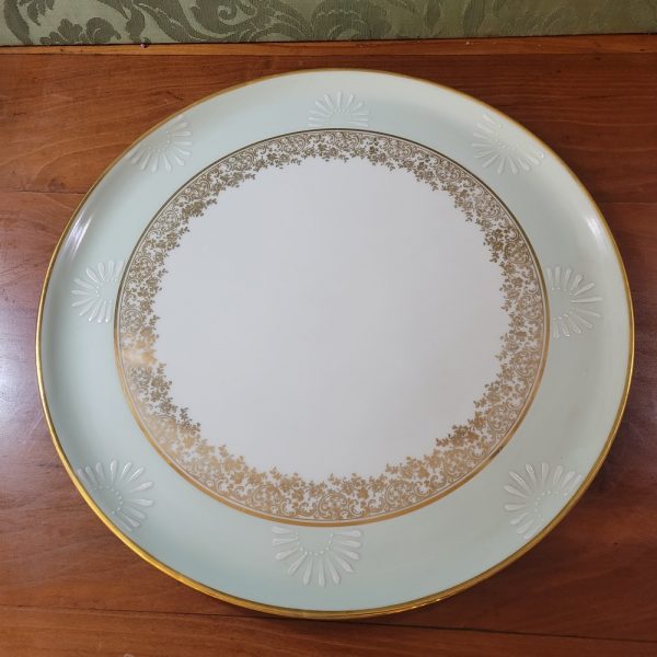 Service à Dessert Limoges, Vintage, Assiettes, Plats, Pelle et Couteaux à Gâteaux, vert Céladon
