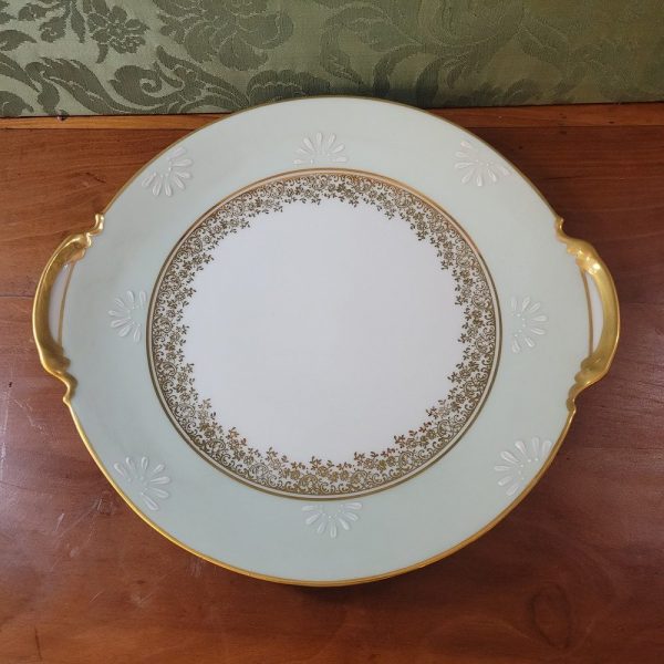 Service à Dessert Limoges, Vintage, Assiettes, Plats, Pelle et Couteaux à Gâteaux, vert Céladon
