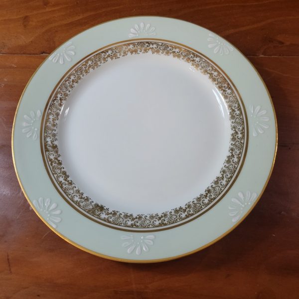 Service à Dessert Limoges, Vintage, Assiettes, Plats, Pelle et Couteaux à Gâteaux, vert Céladon