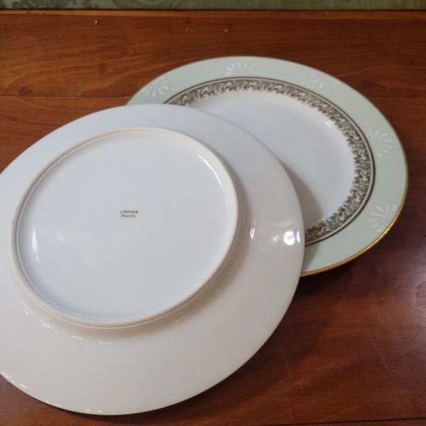 Service à Dessert Limoges, Vintage, Assiettes, Plats, Pelle et Couteaux à Gâteaux, vert Céladon