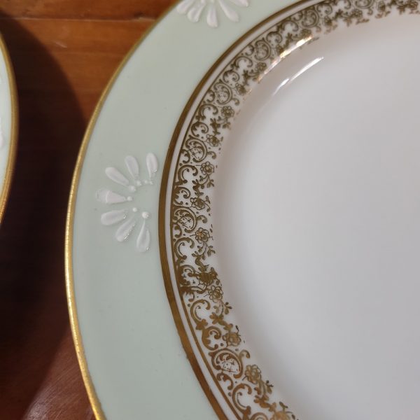 Service à Dessert Limoges, Vintage, Assiettes, Plats, Pelle et Couteaux à Gâteaux, vert Céladon
