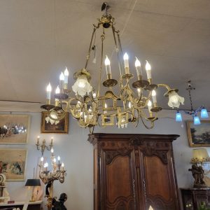 Très Grand Lustre Ancien en Bronze, 20 Lumières