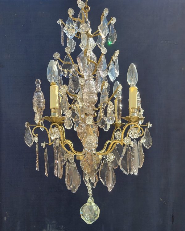 Lustre Ancien à Pampilles Napoléon III, 4 bras de Lumières