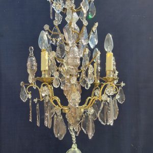 Lustre Ancien à Pampilles Napoléon III, 4 bras de Lumières