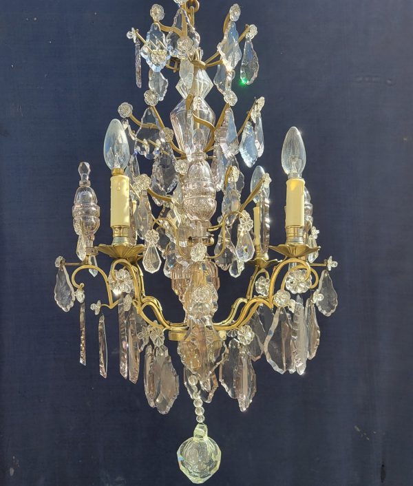 Lustre Ancien à Pampilles Napoléon III, 4 bras de Lumières