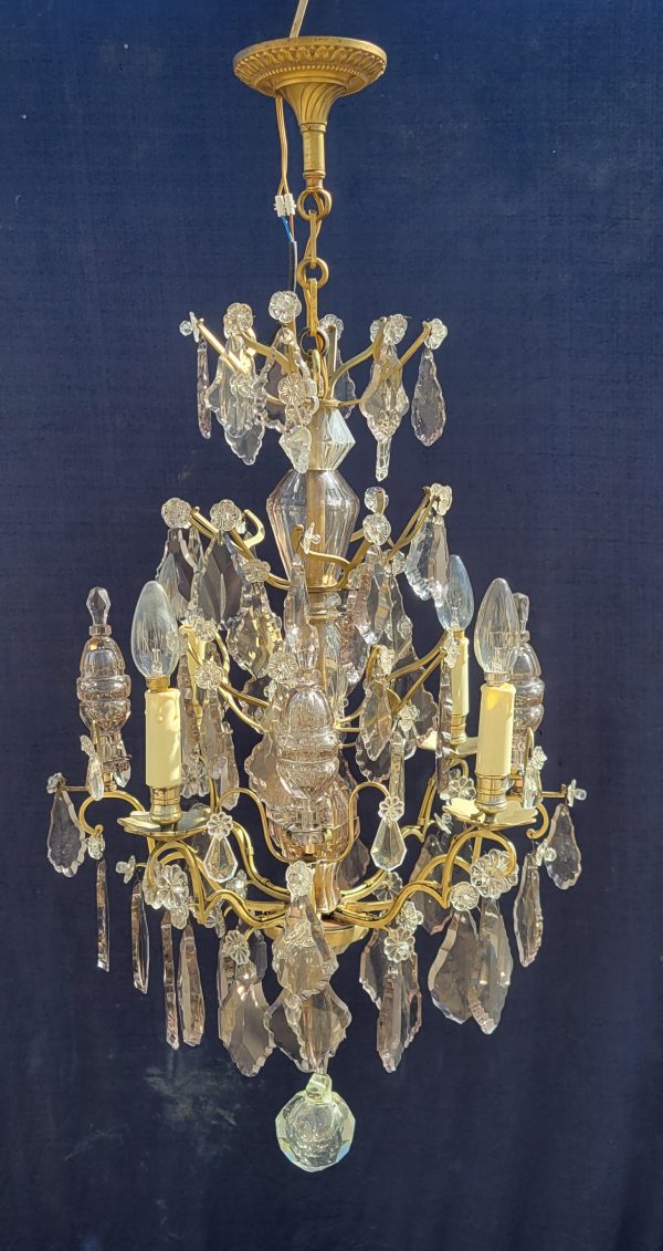 Lustre Ancien à Pampilles Napoléon III, 4 bras de Lumières