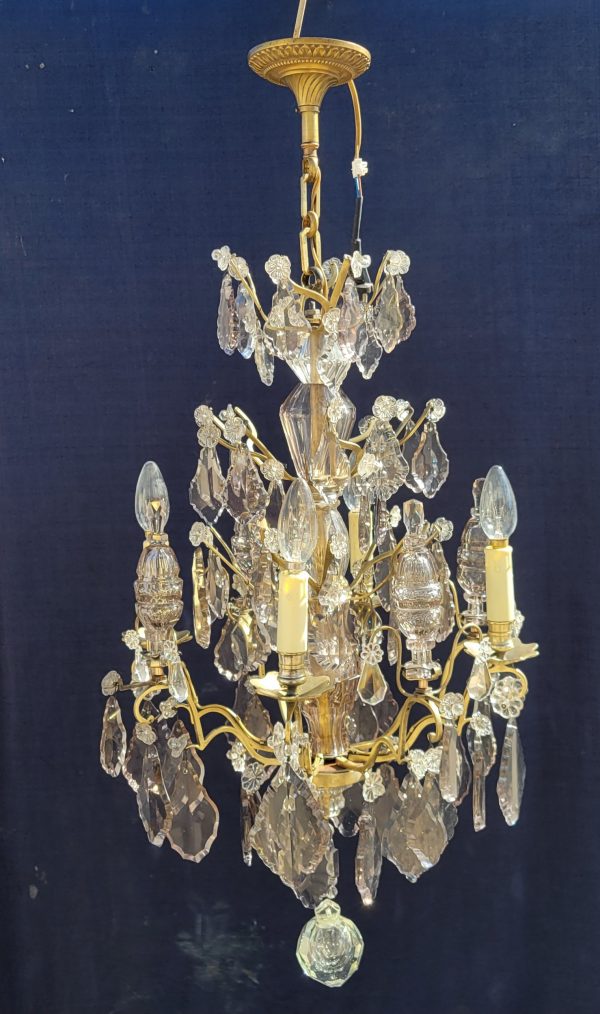 Lustre Ancien à Pampilles Napoléon III, 4 bras de Lumières
