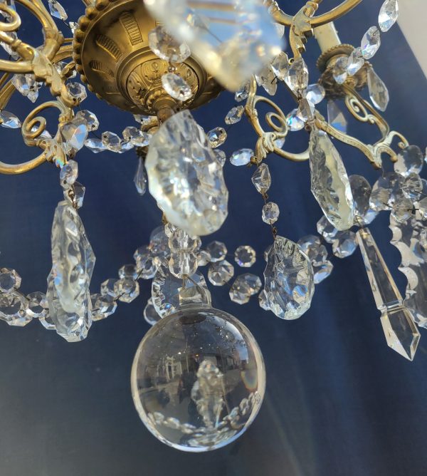Lustre Ancien à Pampilles Napoléon III, 6 bras de Lumières