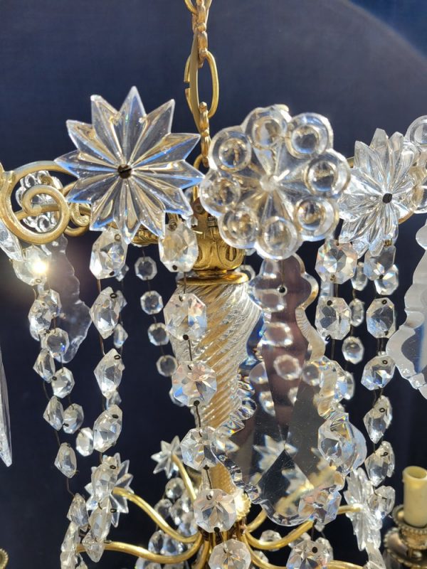 Lustre Ancien à Pampilles Napoléon III, 6 bras de Lumières