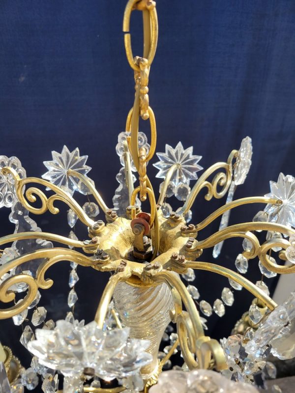 Lustre Ancien à Pampilles Napoléon III, 6 bras de Lumières