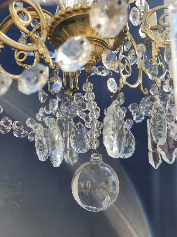Lustre Ancien à Pampilles Napoléon III, 6 bras de Lumières