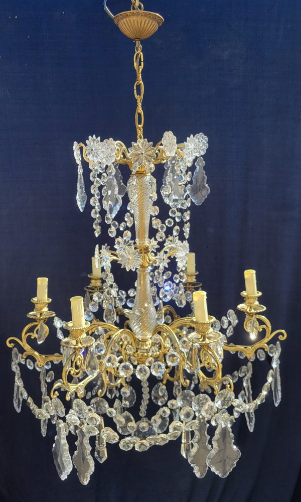 Lustre Ancien à Pampilles Napoléon III, 6 bras de Lumières