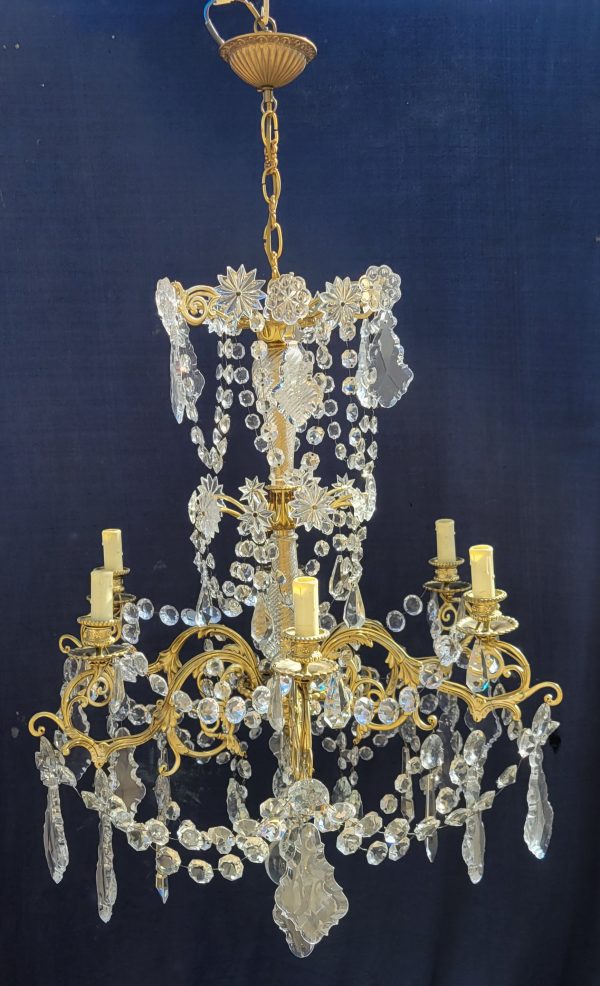 Lustre Ancien à Pampilles Napoléon III, 6 bras de Lumières
