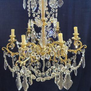 Lustre Ancien à Pampilles Napoléon III, 6 bras de Lumières