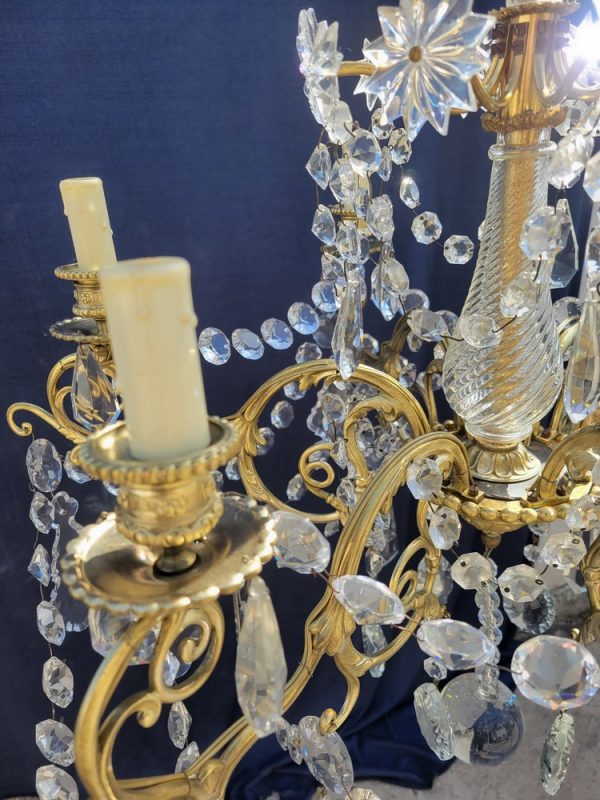 Lustre Ancien à Pampilles Napoléon III, 6 bras de Lumières