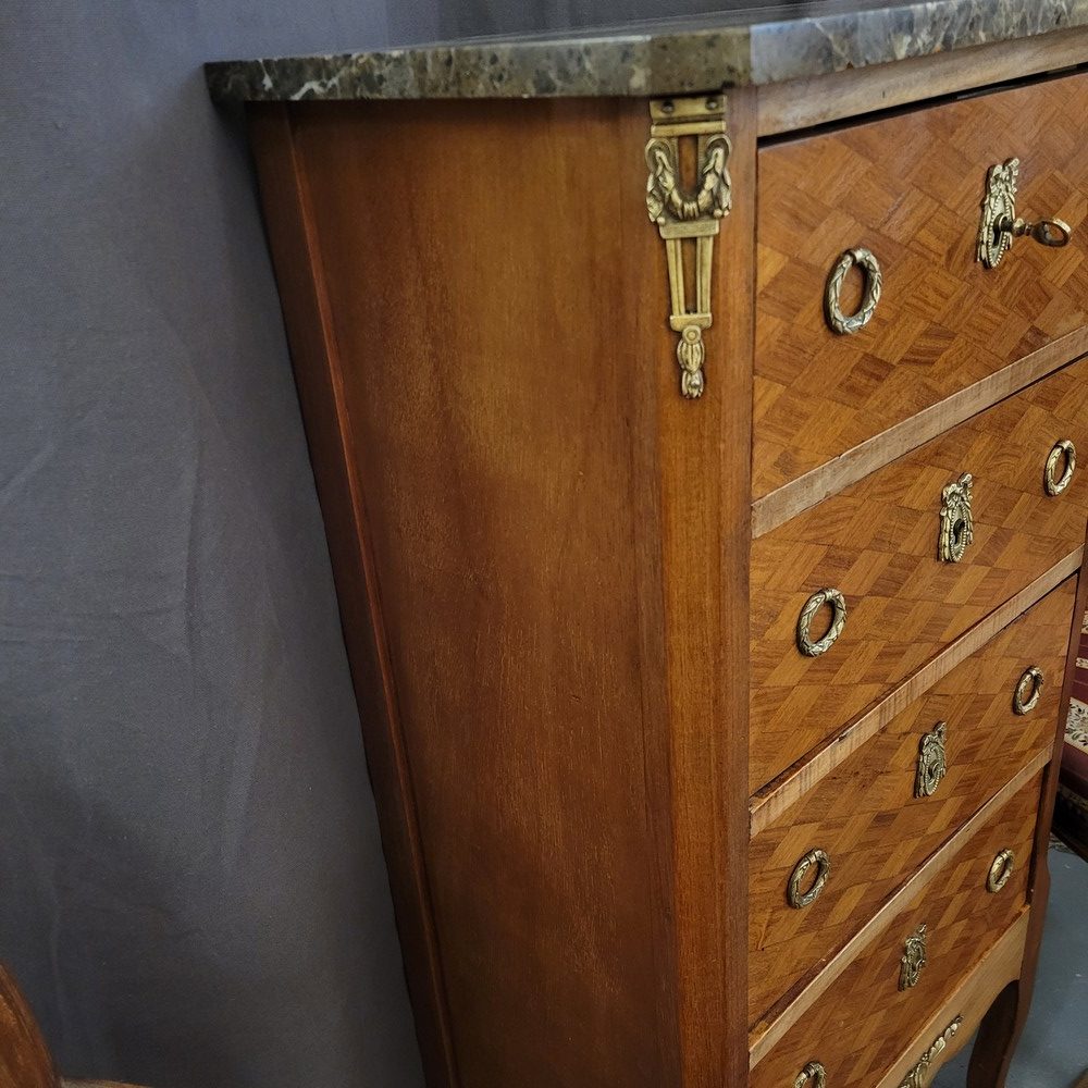 Chiffonnier Bois Marqueté Style Louis XVI