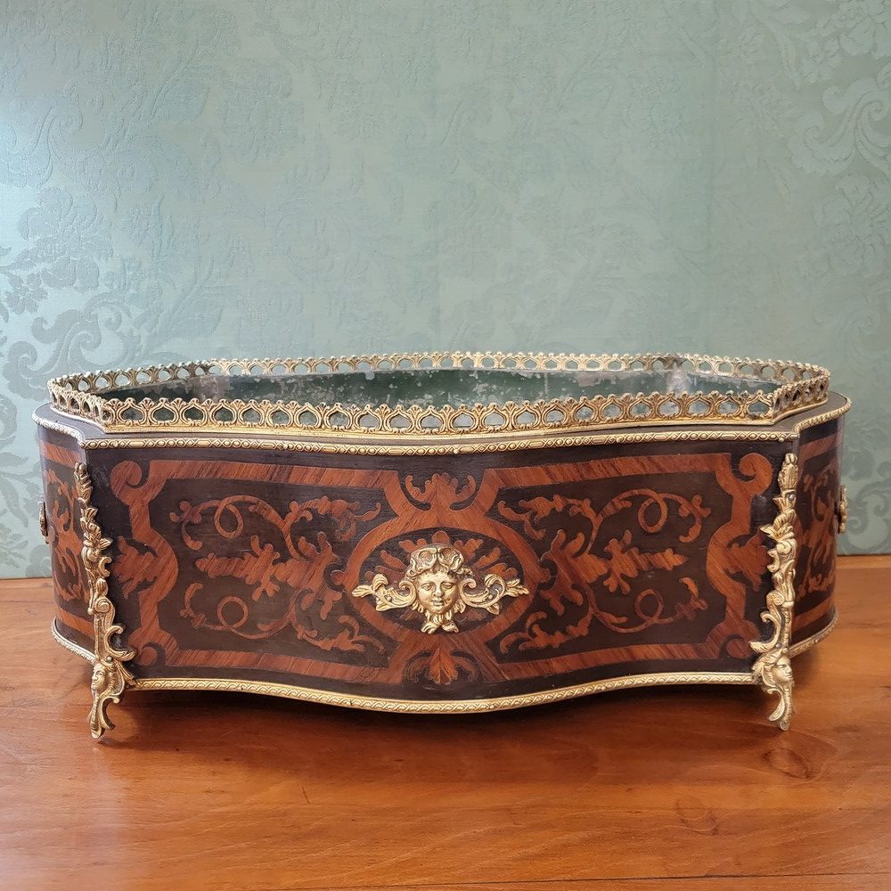 Jardinière ou Centre de Table Napoléon III Marqueterie et Bronze