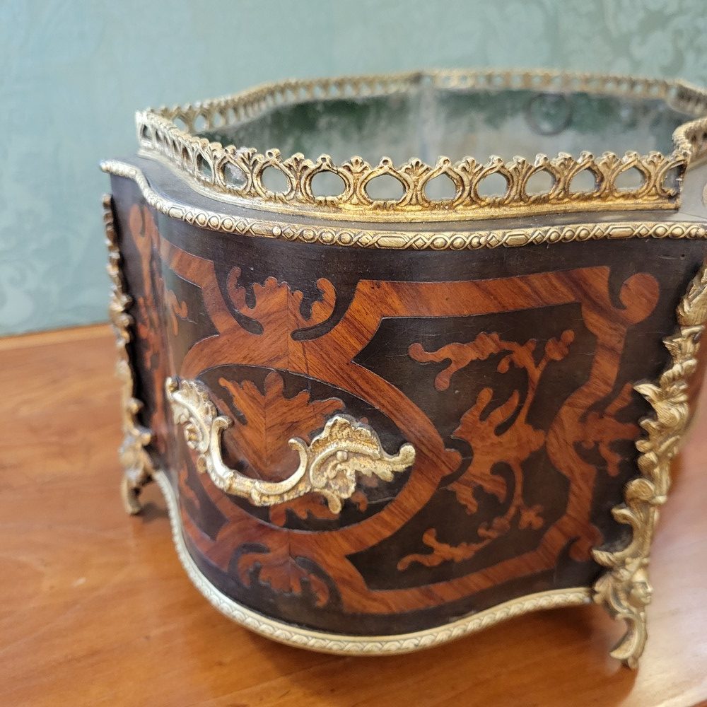 Jardinière ou Centre de Table Napoléon III Marqueterie et Bronze