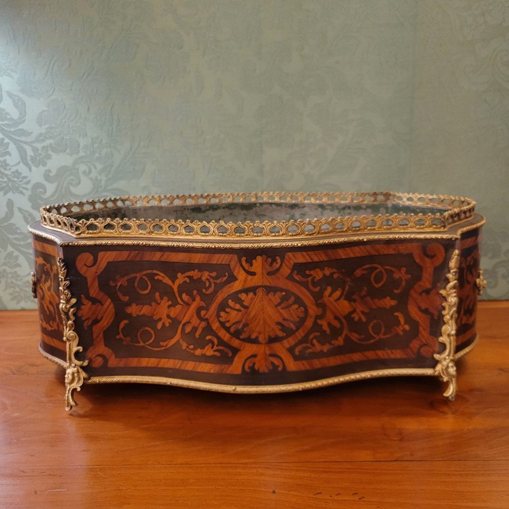 Jardinière ou Centre de Table Napoléon III Marqueterie et Bronze